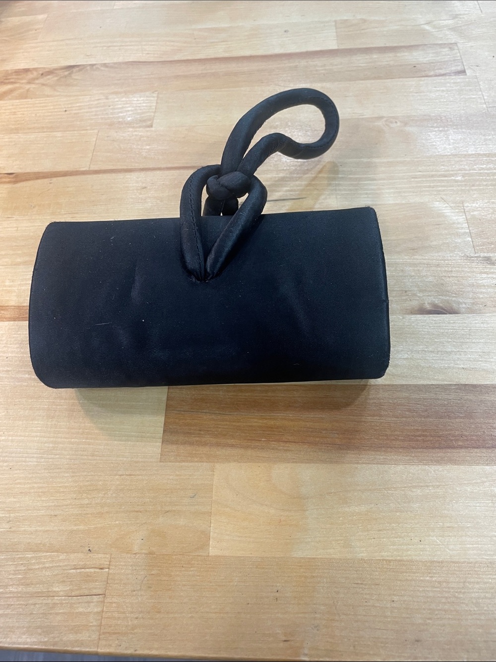 Black Satin Knot Handle Clutch